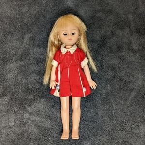 Ginny Vogue Vintage Doll 1977 - Blinking "Sleepy" eyes work Red Pleated Dress